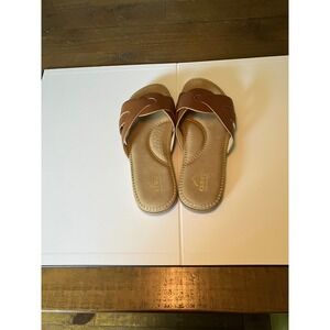 Cliffs by White Mountain Brown Cross Band Comfort Slide Sandals